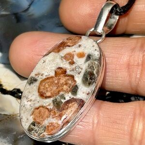 Brown Dotted Garnet in Limestone Pendant 2 1/4”